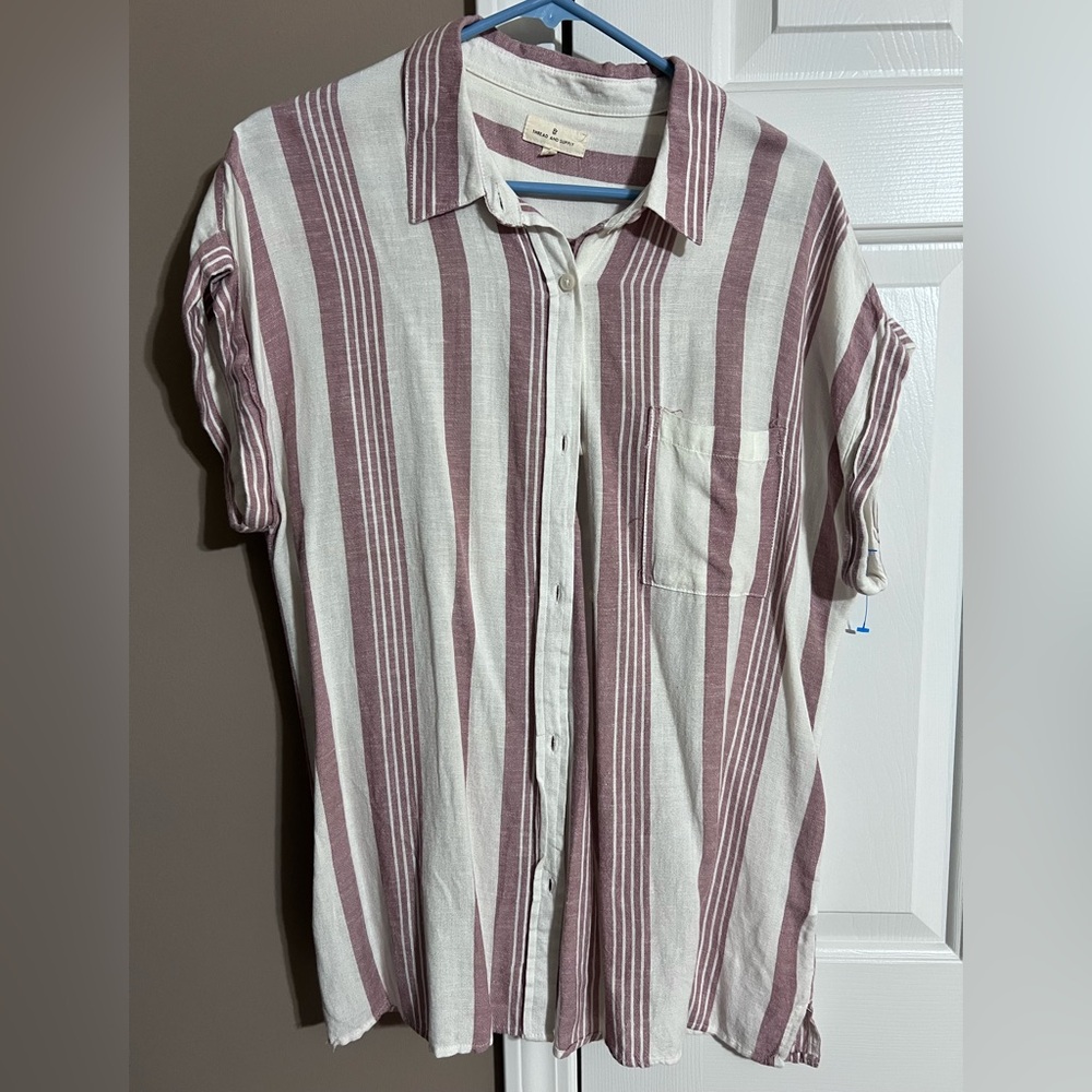 Thread & Supply Maroon and White Striped Women's Button Down Shirt